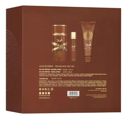 Lattafa Asad Bourbon Set de Regalo 100 ml + 20 ml + 100 ml